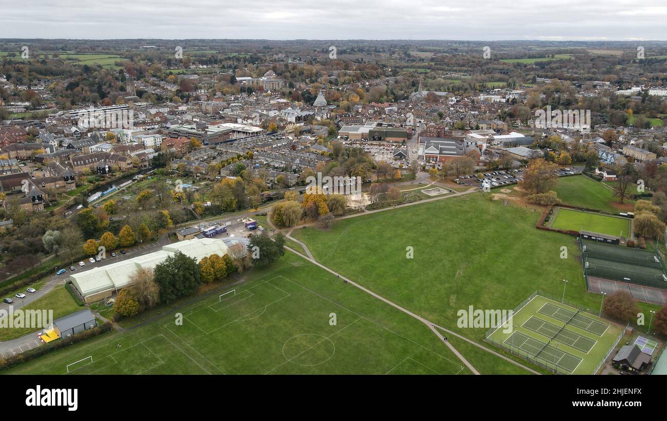 Hertford centre ville Hertfordshire UK ville vue aérienne drone Banque D'Images