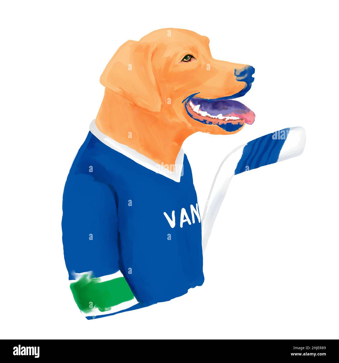 Labrador Retriever en joueur de hockey uniforme aquarelle clipart. Banque D'Images
