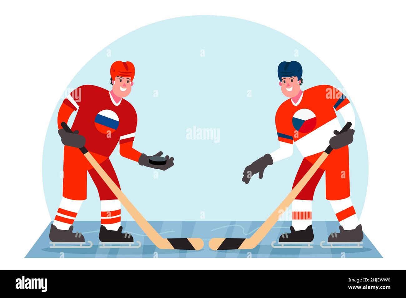 Joueurs de hockey sur glace.Concurrence entre la Russie et la République tchèque.Illustration vectorielle dans un style plat. Illustration de Vecteur