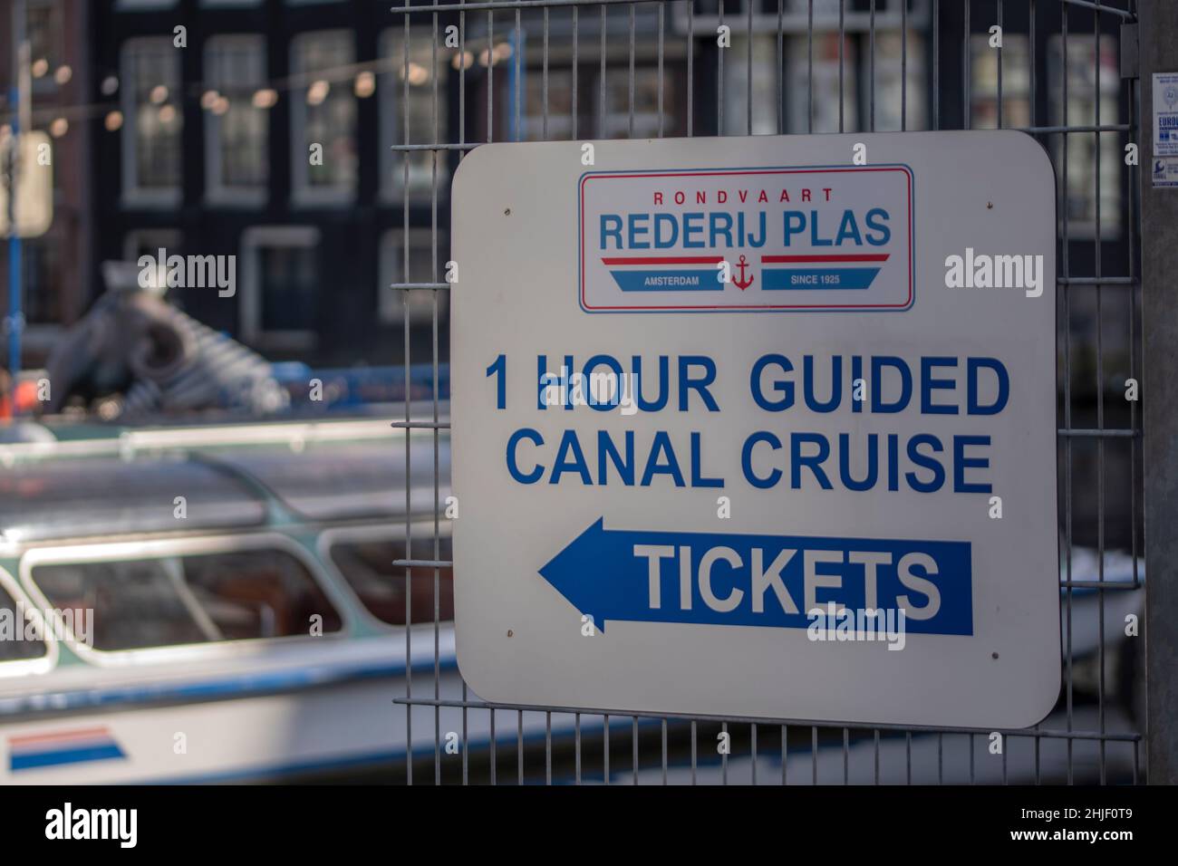 Panneau publicitaire Canal Cruise Boat Rederij Plas à Amsterdam, pays-Bas 28-1-2022 Banque D'Images