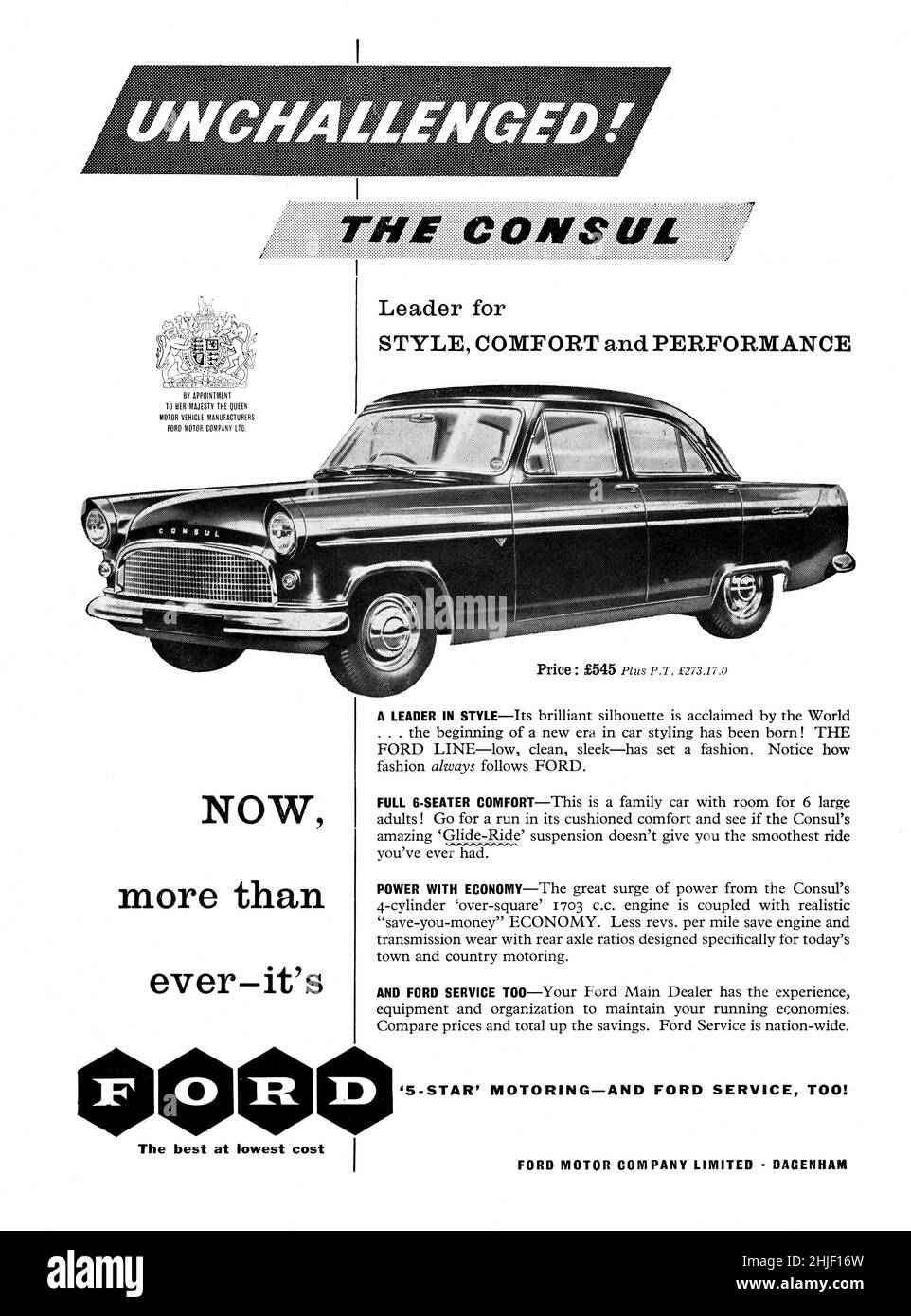 Une publicité vintage pour le Ford Consul voiture de Motor Sport Magazine, 1959 Banque D'Images