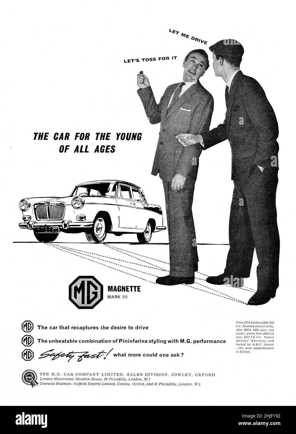 Une publicité vintage pour le MG Magnette de Motor Sport Magazine, 1960 Banque D'Images