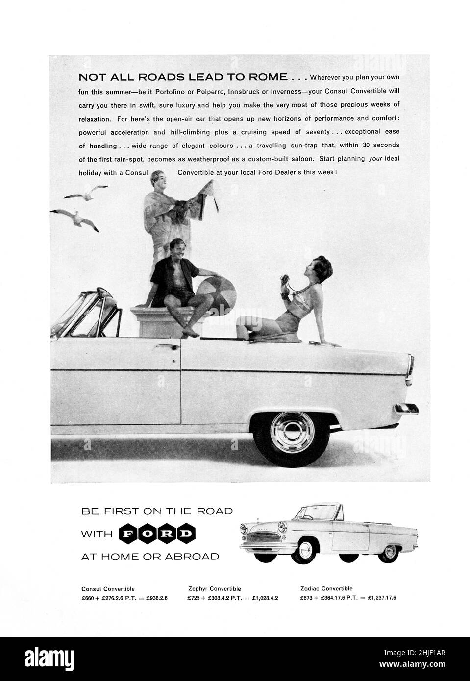 Une publicité vintage pour le cabriolet Consul de Ford de Motor Sport Magazine, 1960 Banque D'Images