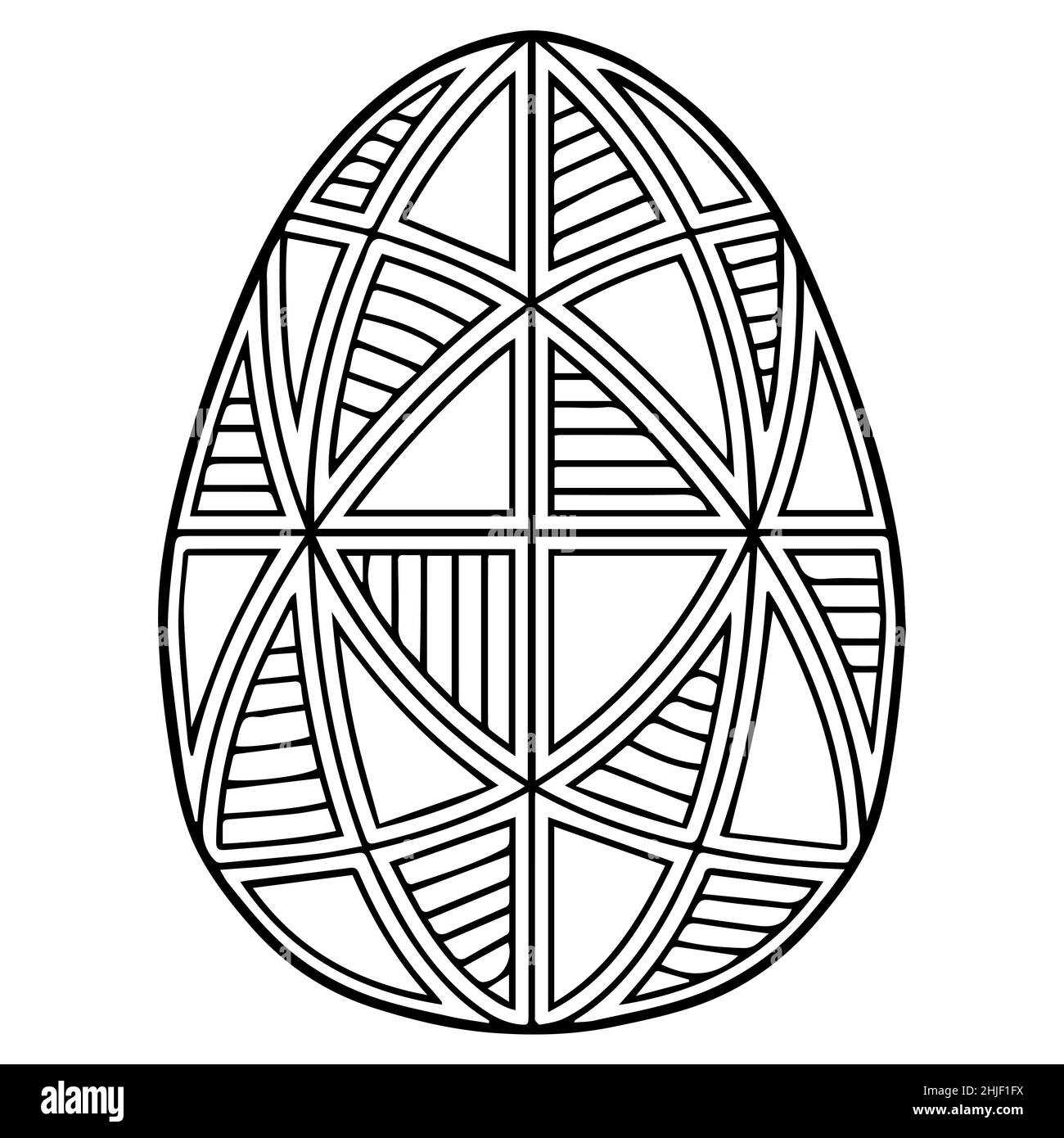 Page de livre de coloriage vectoriel pour adultes.Contour noir détail de l'oeuf de pâques dans le style mandala sur fond blanc Illustration de Vecteur
