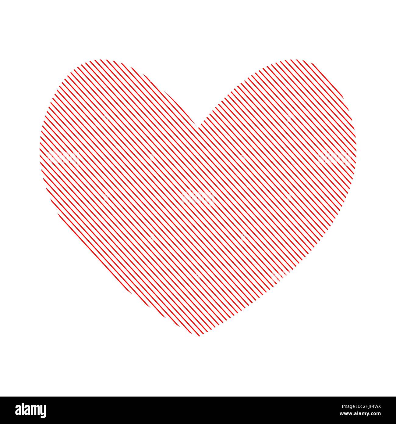 Silhouette de coeur.L'ombrage rouge incliné remplit complètement la forme du cœur.Signe romantique de commencement spirituel.Emplacement des sentiments et des pensées romantiques Illustration de Vecteur