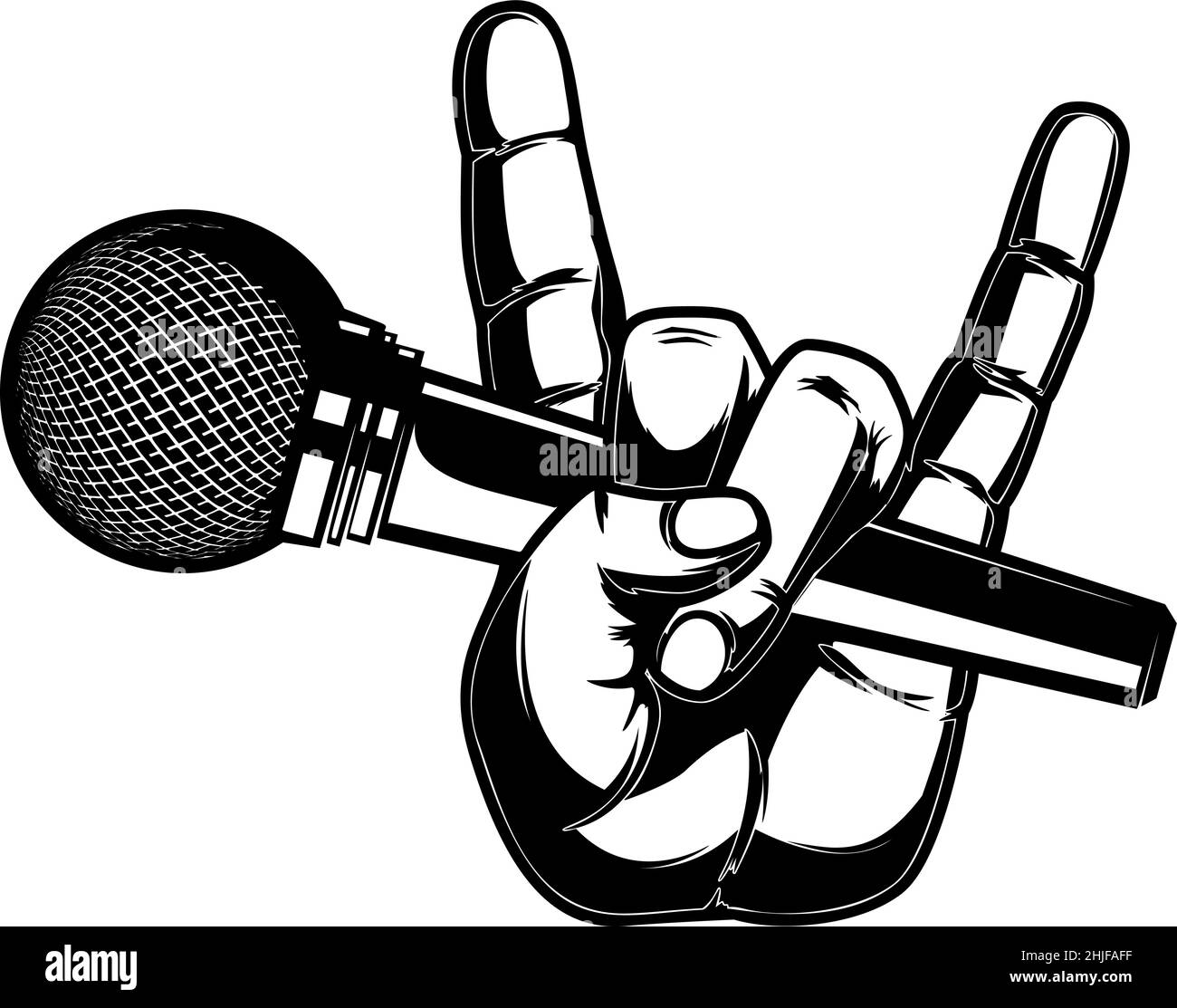 Main humaine avec microphone.Élément de design pour affiche, logo, étiquette, t-shirt.Illustration vectorielle Illustration de Vecteur