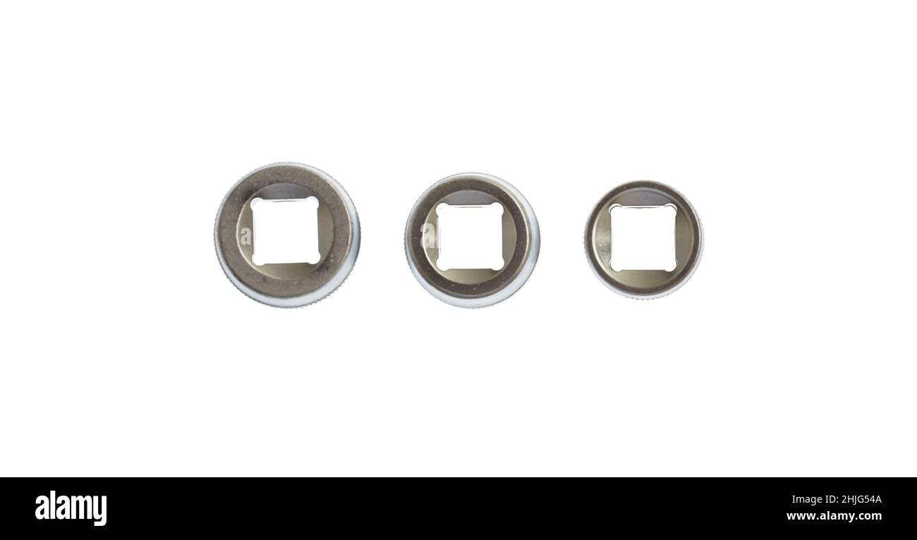 Jeu de clés à douille hexagonales isolées sur fond blanc.Outil de travail mécanique pour serrage, élément de conception. Banque D'Images