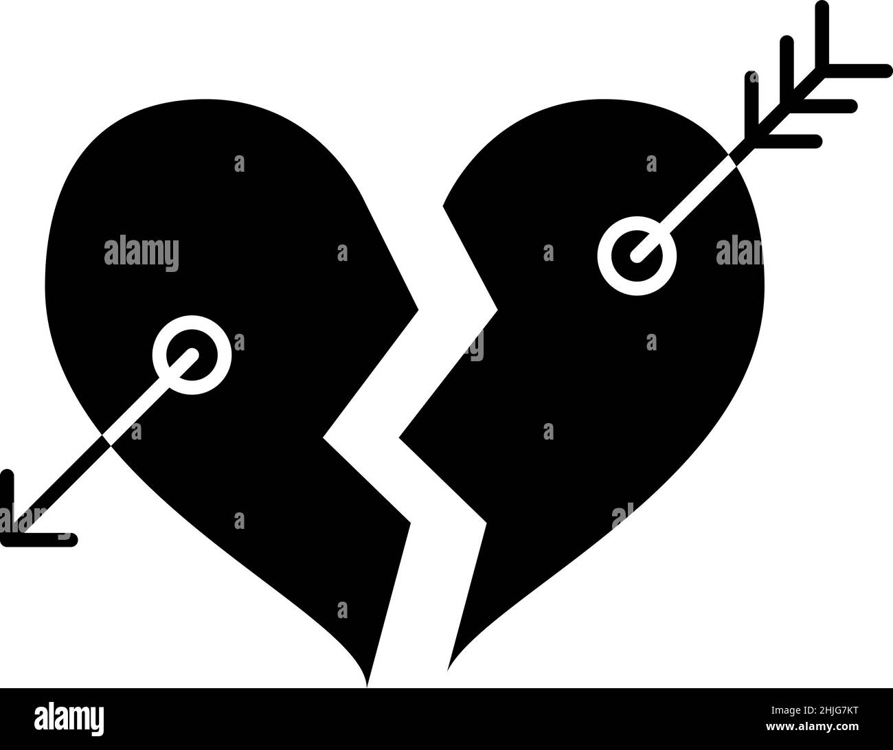 Cœur brisé avec symbole vectoriel en glyphe avec flèche en forme de noeud Illustration de Vecteur