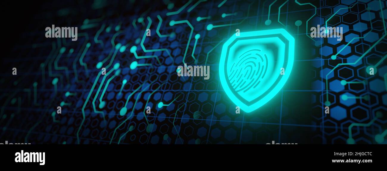 Technologie numérique de cybersécurité : les professionnels utilisent des empreintes digitales pour accéder à la cybersécurité personnelle, ce qui permet de sécuriser les informations personnelles des utilisateurs Banque D'Images