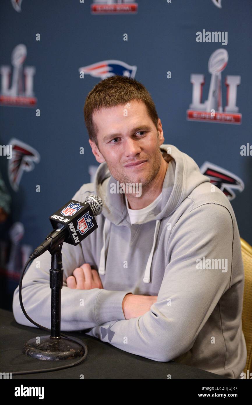 Houston, États-Unis.01st févr. 2017.Le quarterback des Patriots de la Nouvelle-Angleterre Tom Brady lors d'une conférence de presse en prévision du Super Bowl LI qui s'est tenue au JW Marriott Galleria à Houston, Texas, le 1 février 2017.(Photo par Anthony Behar) *** Veuillez utiliser le crédit du champ de crédit *** crédit: SIPA USA/Alamy Live News Banque D'Images