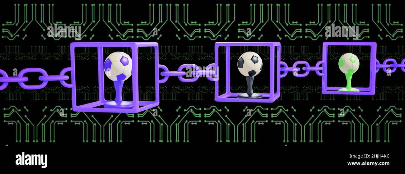 Les jetons non fongibles NFT sport utilisent la technologie blockchain pour créer des articles numériques uniques à vendre à l'aide de la monnaie crypto, illustration 3D Banque D'Images
