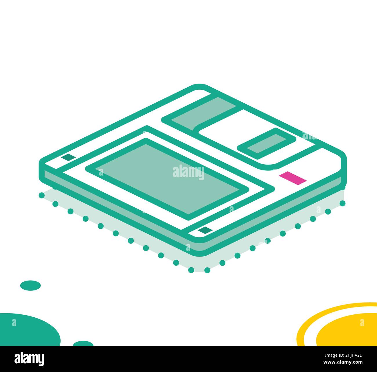 Disquette isométrique.Illustration vectorielle.Style de contour.Disquette isolée sur fond blanc.Dispositif de stockage électronique rétro. Illustration de Vecteur