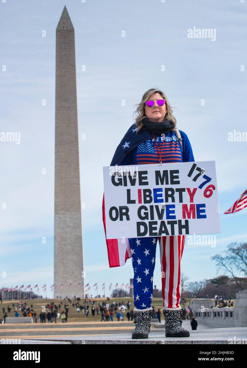 Battez les mandats en mars au Lincoln Memorial Reflecting pool.manifestants protestant contre le masque et les mandats de vaccination Covid-19.Washington, DC, janvier 23,2022 Banque D'Images