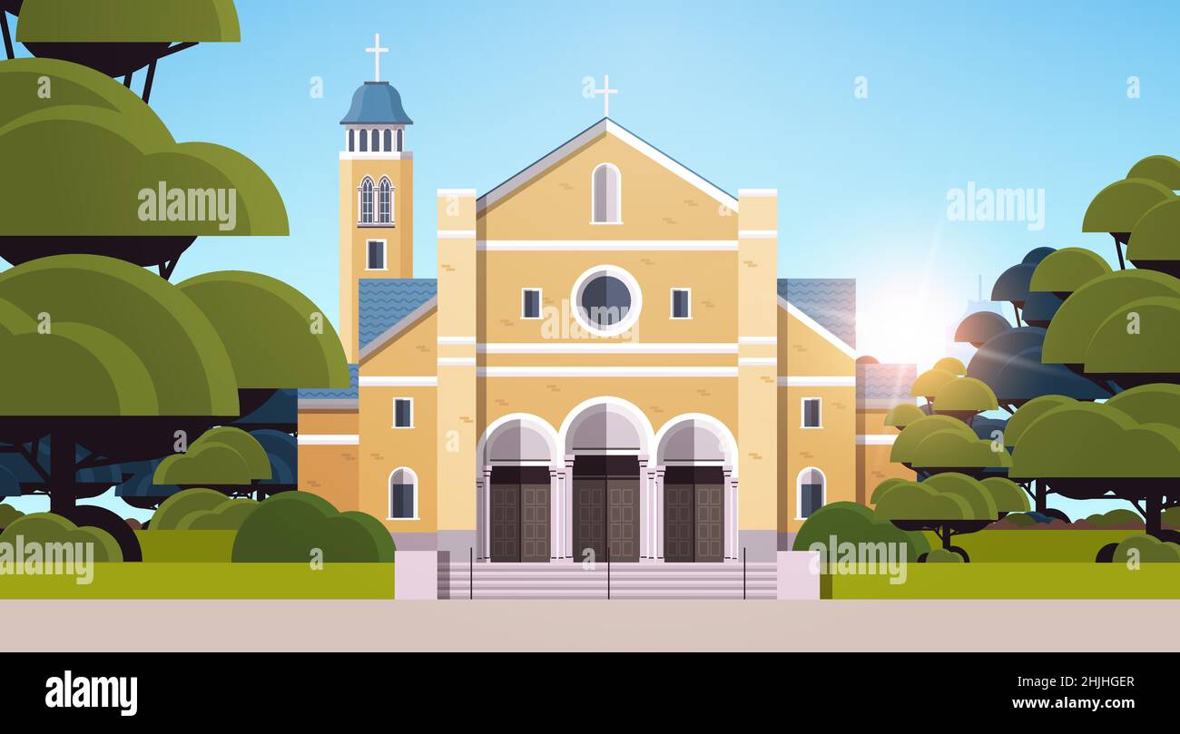 façade contemporaine de l'église catholique architecture religion chrétienne culture concept horizontal Illustration de Vecteur