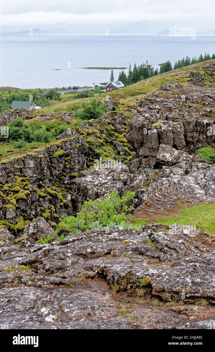 Islande - Le Parc National de Thingvellir - UNESCO World Heritage Site - la séparation de deux plaques tectoniques, les plaques nord-américaine et européenne - Golden Banque D'Images