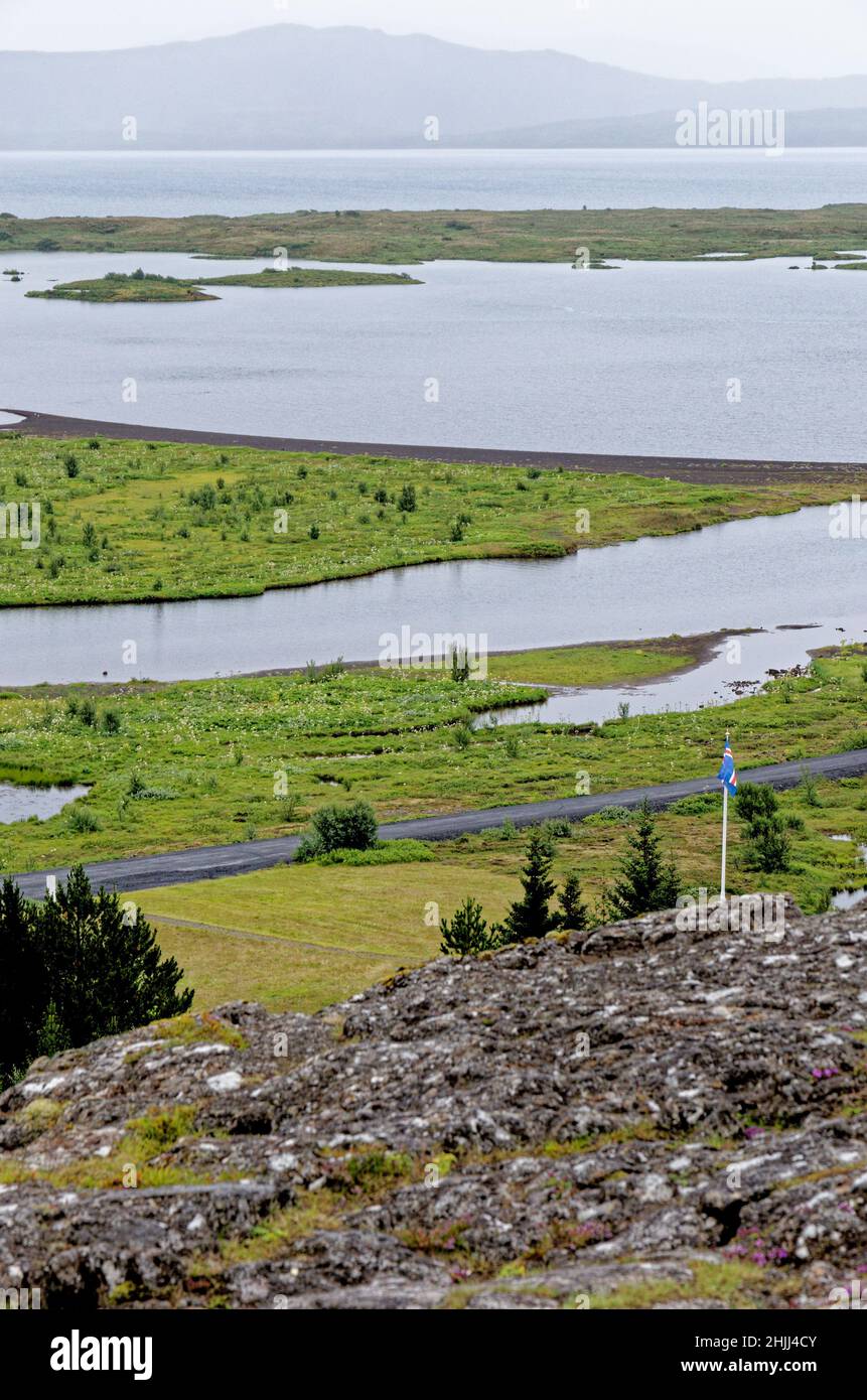 Islande - Le Parc National de Thingvellir - UNESCO World Heritage Site - la séparation de deux plaques tectoniques, les plaques nord-américaine et européenne - Golden Banque D'Images