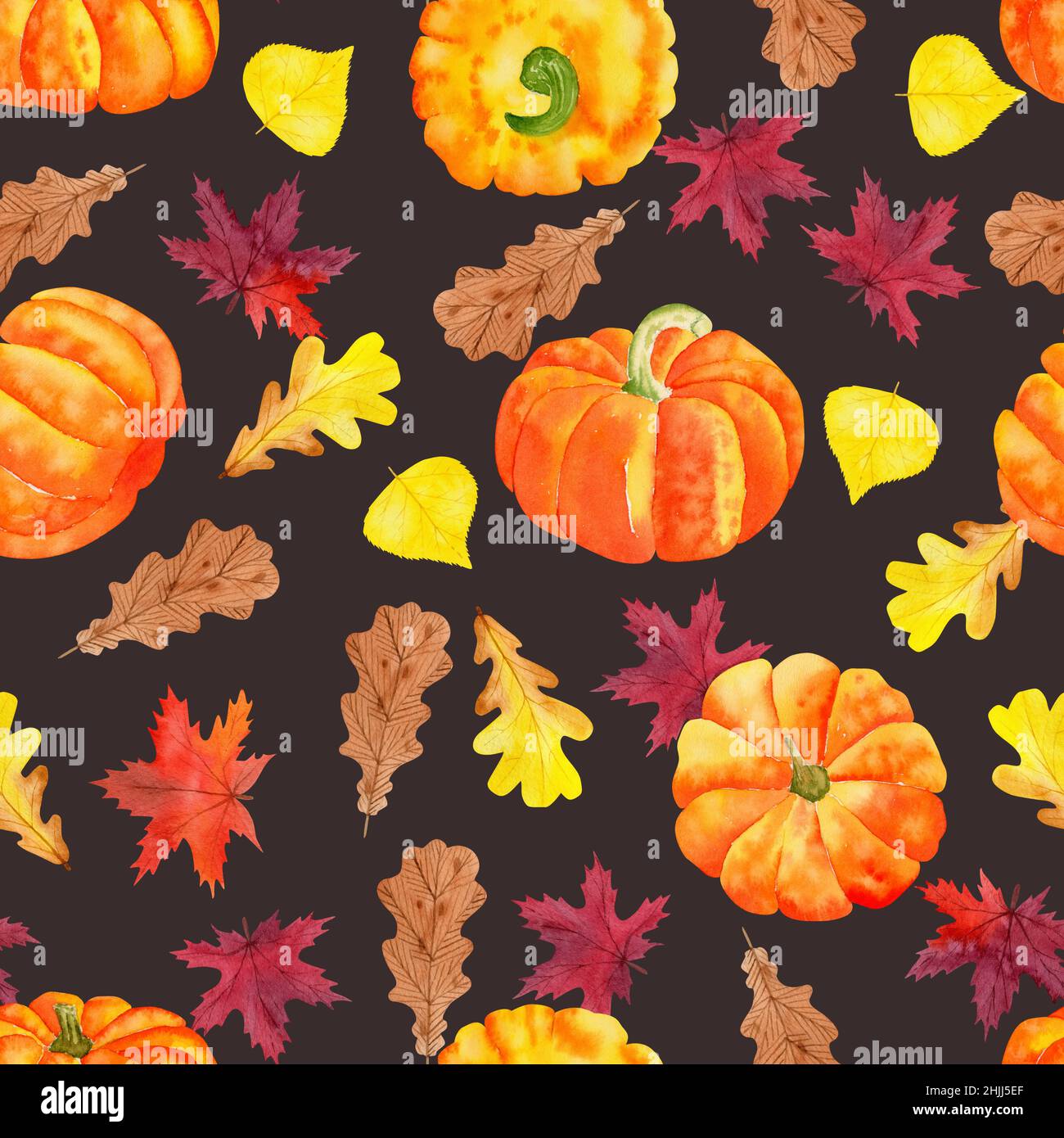 Motif aquarelle sans coutures avec feuilles d'automne, action de grâce, septembre et octobre.chute de la feuille Banque D'Images