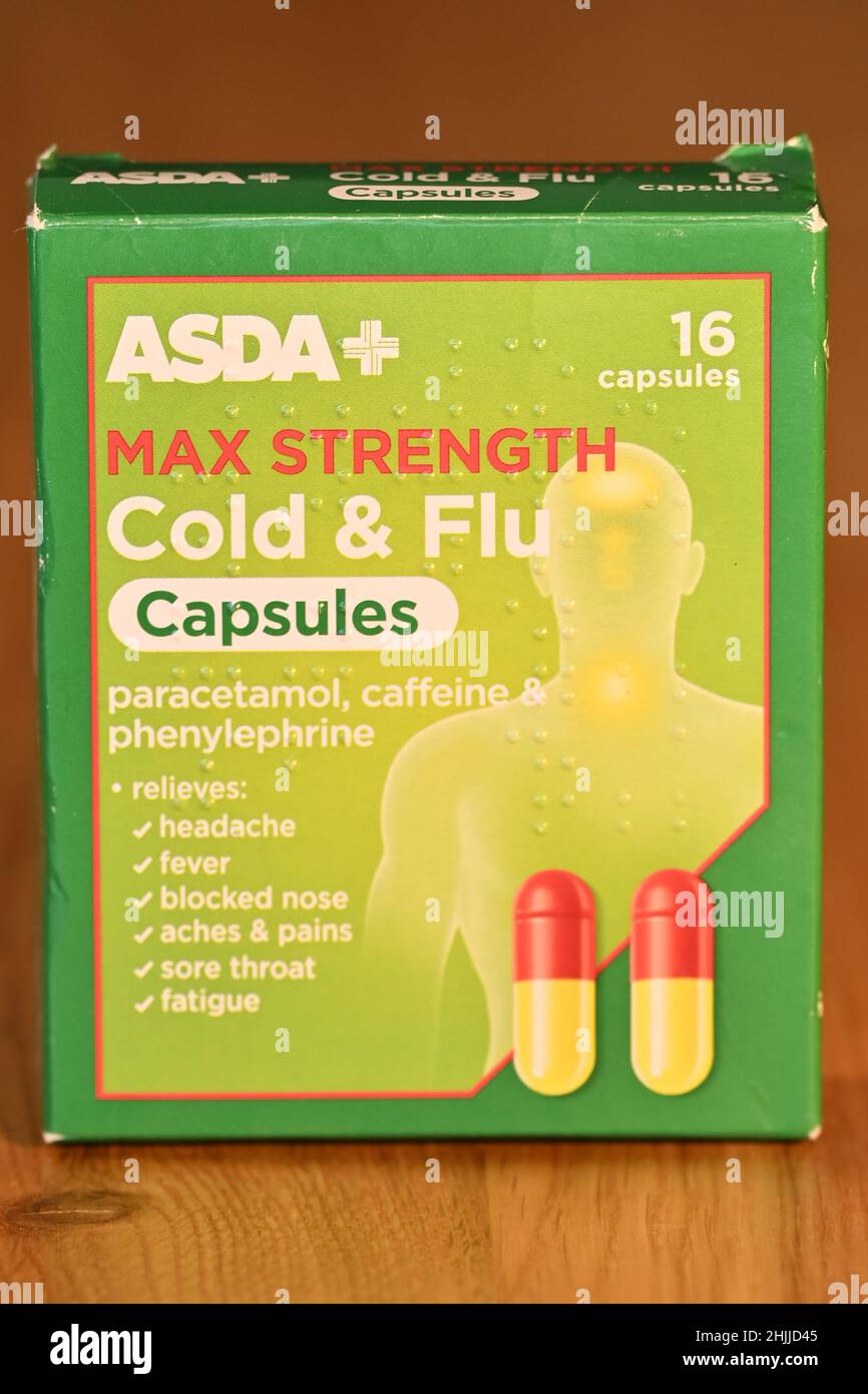 Asda Max Force rhume et grippe Capsules.Londres.ROYAUME-UNI.Janvier 2022. Banque D'Images