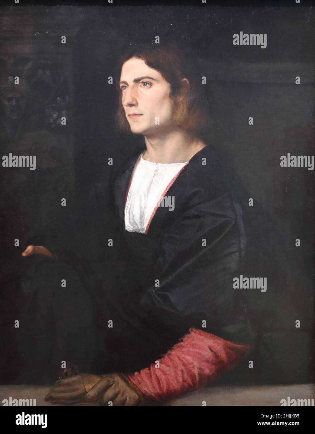Portrait d'un jeune homme par le peintre italien de la Renaissance Titien à la National Gallery, Londres, Royaume-Uni Banque D'Images