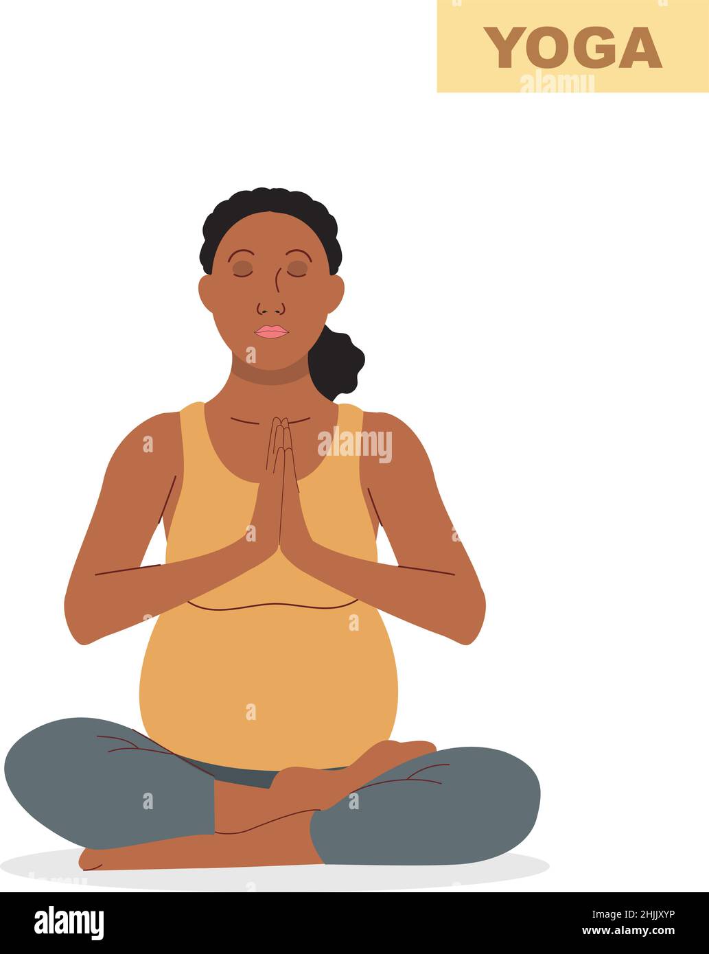 Femme noire enceinte faisant du yoga .Une femme enceinte faisant du yoga Illustration de Vecteur