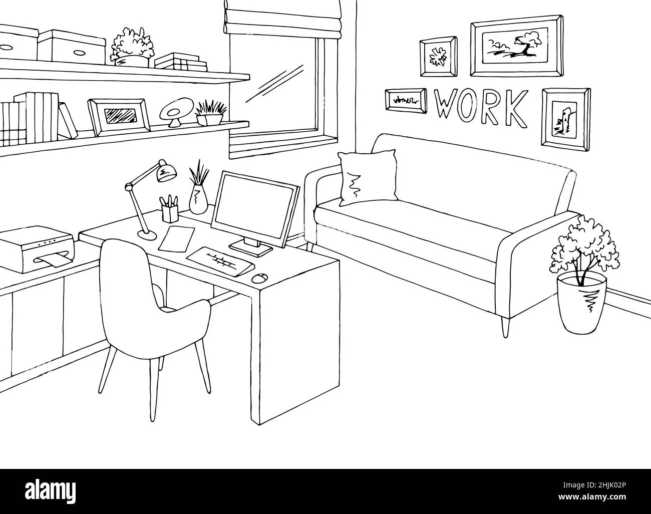 Dessin d'intérieur noir blanc à la maison dessin d'illustration vecteur Illustration de Vecteur