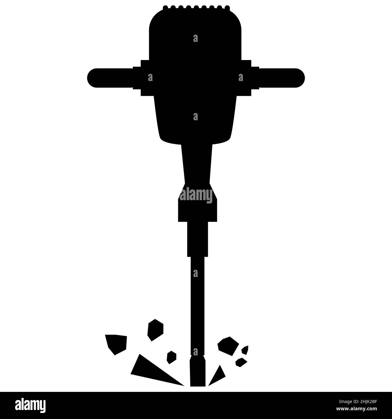 icône de jackhammer sur fond blanc. jackhammer avec panneau de pierres. symbole de démolition. style plat. Banque D'Images