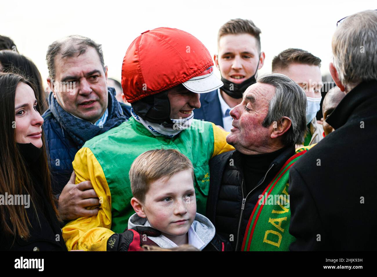 Nicolas Bazire remporte le Grand Prix d'Amérique Legend Race ZEturf, à l'Hippodrome de Vincennes, près de Paris, le 30 janvier 2022.Crédit : Victor Joly/Alamy Live News Banque D'Images