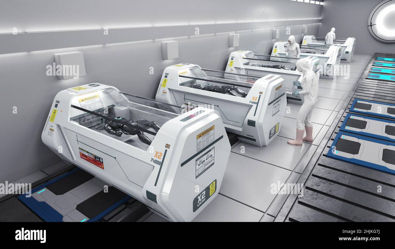 Rendu 3D.Figures humanoïdes et scène sicifi Banque D'Images