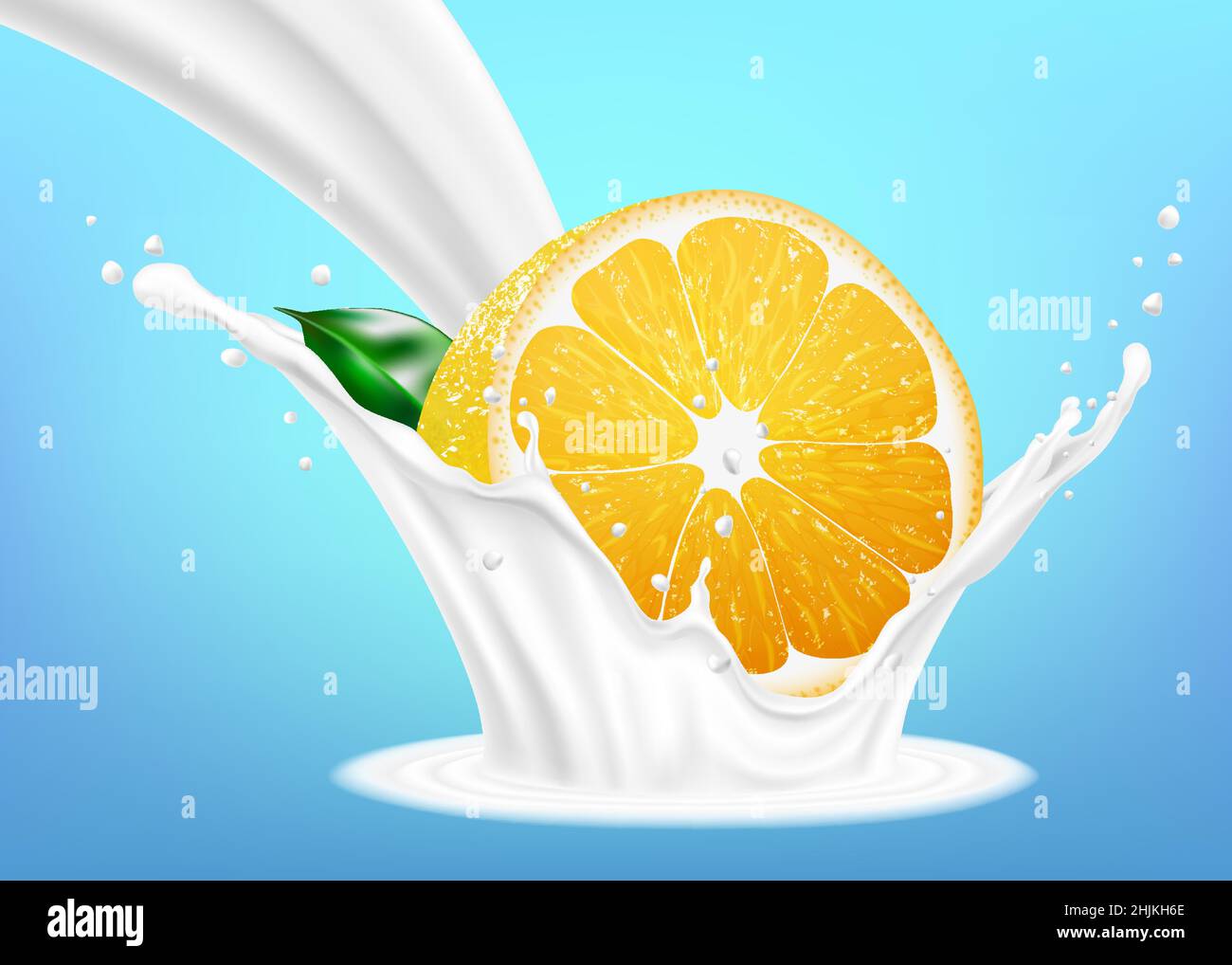 Fruits orange et lait splash. Fruits et yaourts. Illustration réaliste. Icône vecteur 3D Illustration de Vecteur