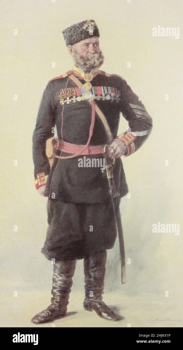 Officier non commandant des gardes de vie du régiment de Moscou Pyotr Petrov.Peinture de 1886. Banque D'Images