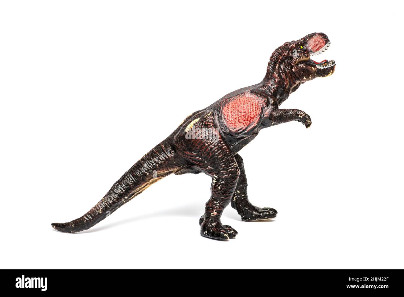 Jouet en plastique dinosaure isolé sur fond blanc.Jouet de dinosaure de Tyrannosaurus. Banque D'Images