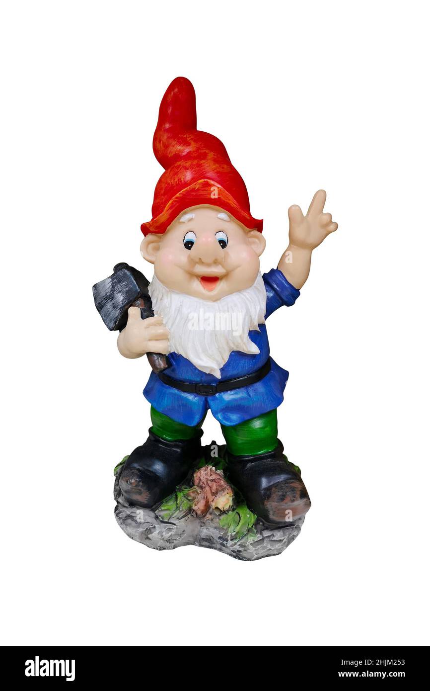 Un Gnome de jardin.Jardin nain sur fond blanc isolé.Statue de gnome de jardin isolée sur fond blanc. Banque D'Images