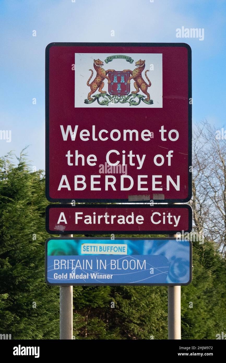 Bienvenue au panneau City of Aberdeen, Aberdeen, Écosse, Royaume-Uni Banque D'Images