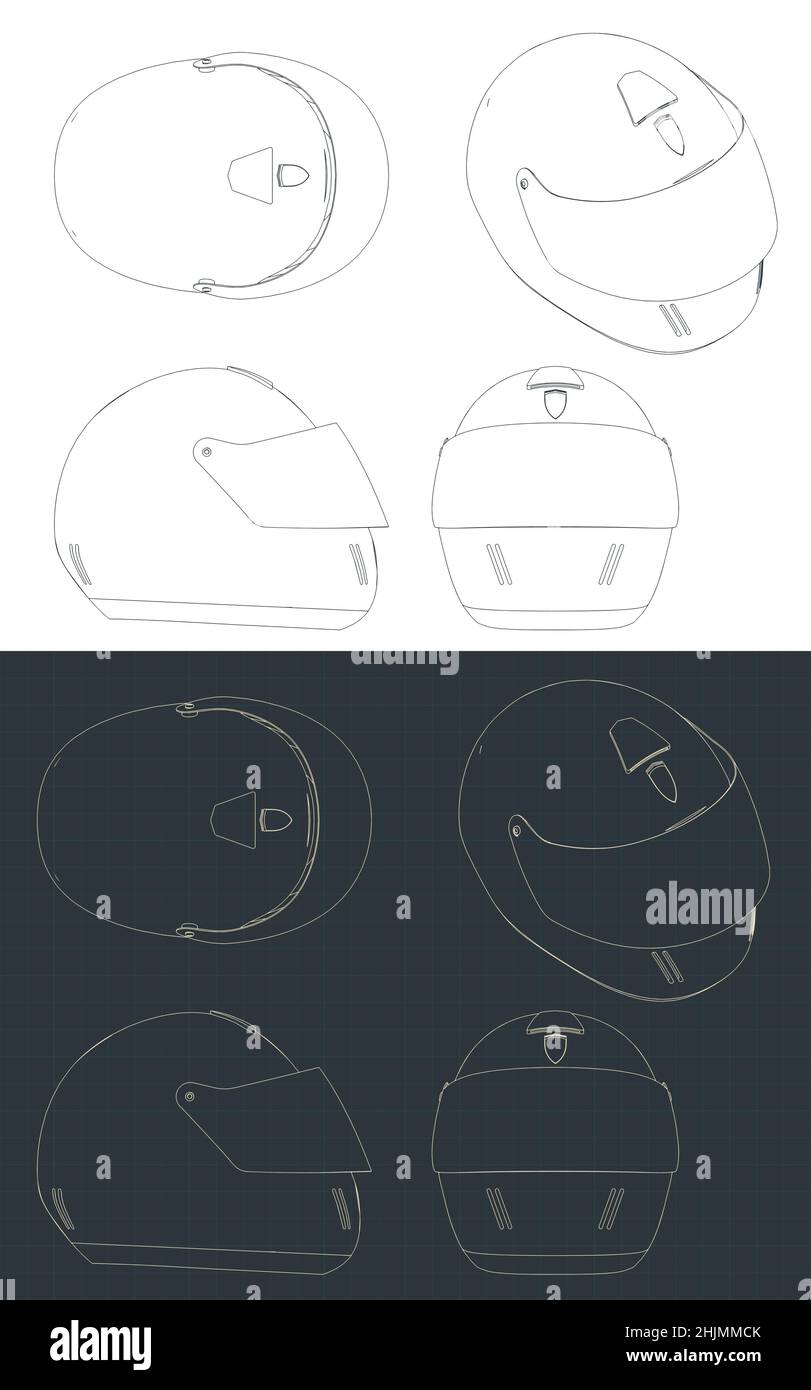 Illustrations vectorielles stylisées de modèles de casque de Formule 1 Illustration de Vecteur