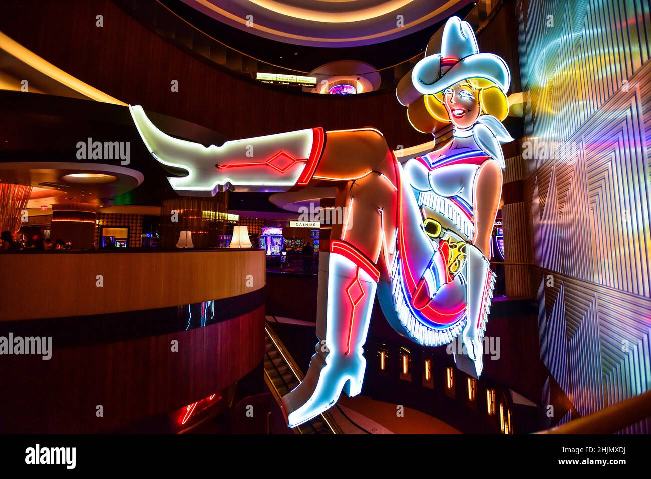 Neon Vegas Vicky à l'intérieur du Circa Resort Casino, centre-ville de Las Vegas, Nevada. Banque D'Images