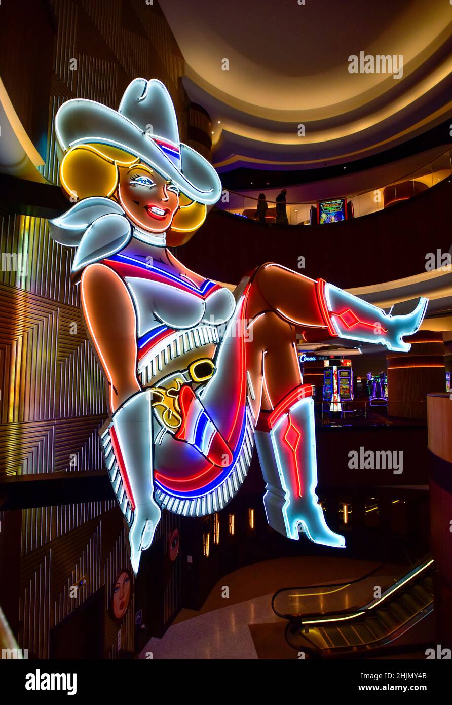 Neon Vegas Vicky à l'intérieur du Circa Resort Casino, centre-ville de Las Vegas, Nevada. Banque D'Images