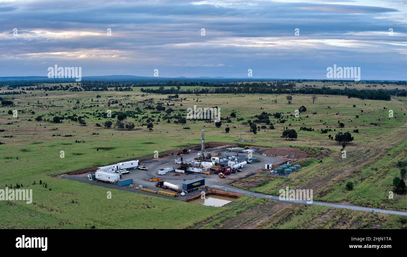 Avion de fracturation de l'engin de forage au gaz à veine de charbon CSG près de Moura Queensland Australie Banque D'Images