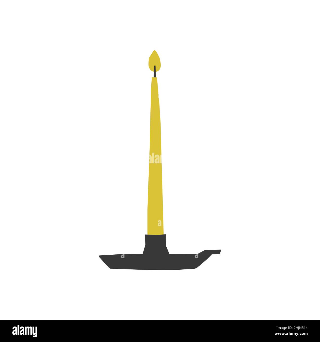 Concept plat à isolation vectorielle.Porte-bougie noir et longue jaune avec flamme.Symbole de Noël du confort à la maison.Forme géométrique simple sur fond blanc Illustration de Vecteur