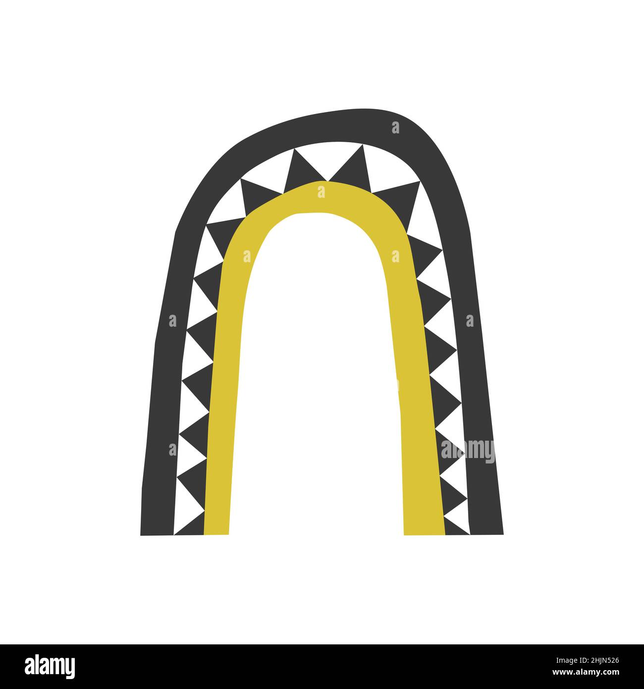 Concept scandinave à vecteur isolé.Arc-en-ciel ou arc-en-ciel a noir, jaune et décoré par des lignes d'ornement de triangle.Symbole plat du confort.Simpl. Géométrique Illustration de Vecteur