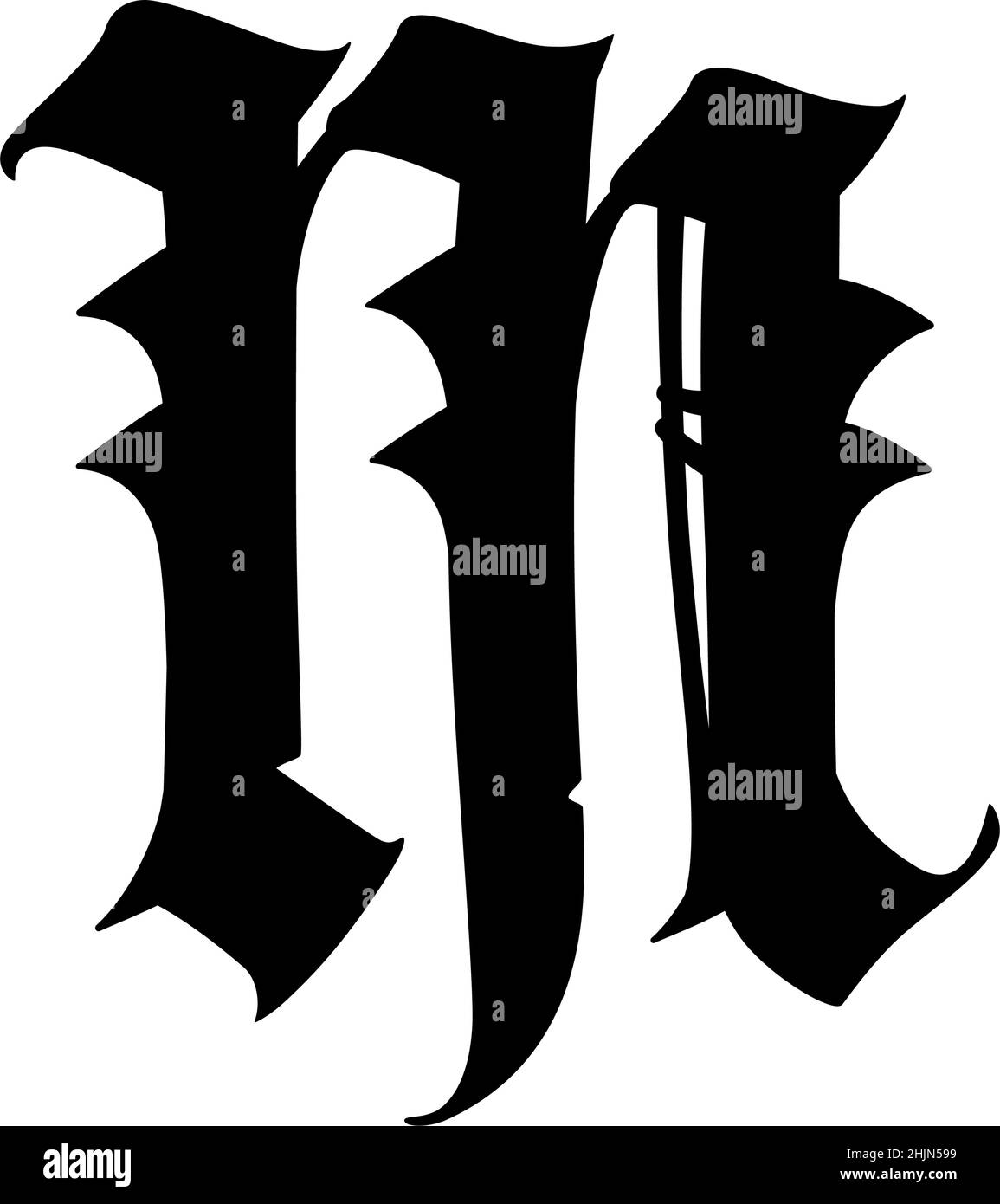 La lettre m dans le style gothique.Vecteur.Ancien alphabet.Le symbole est isolé sur un fond blanc.Calligraphique, lettre latine médiévale.Logo pour TH Illustration de Vecteur