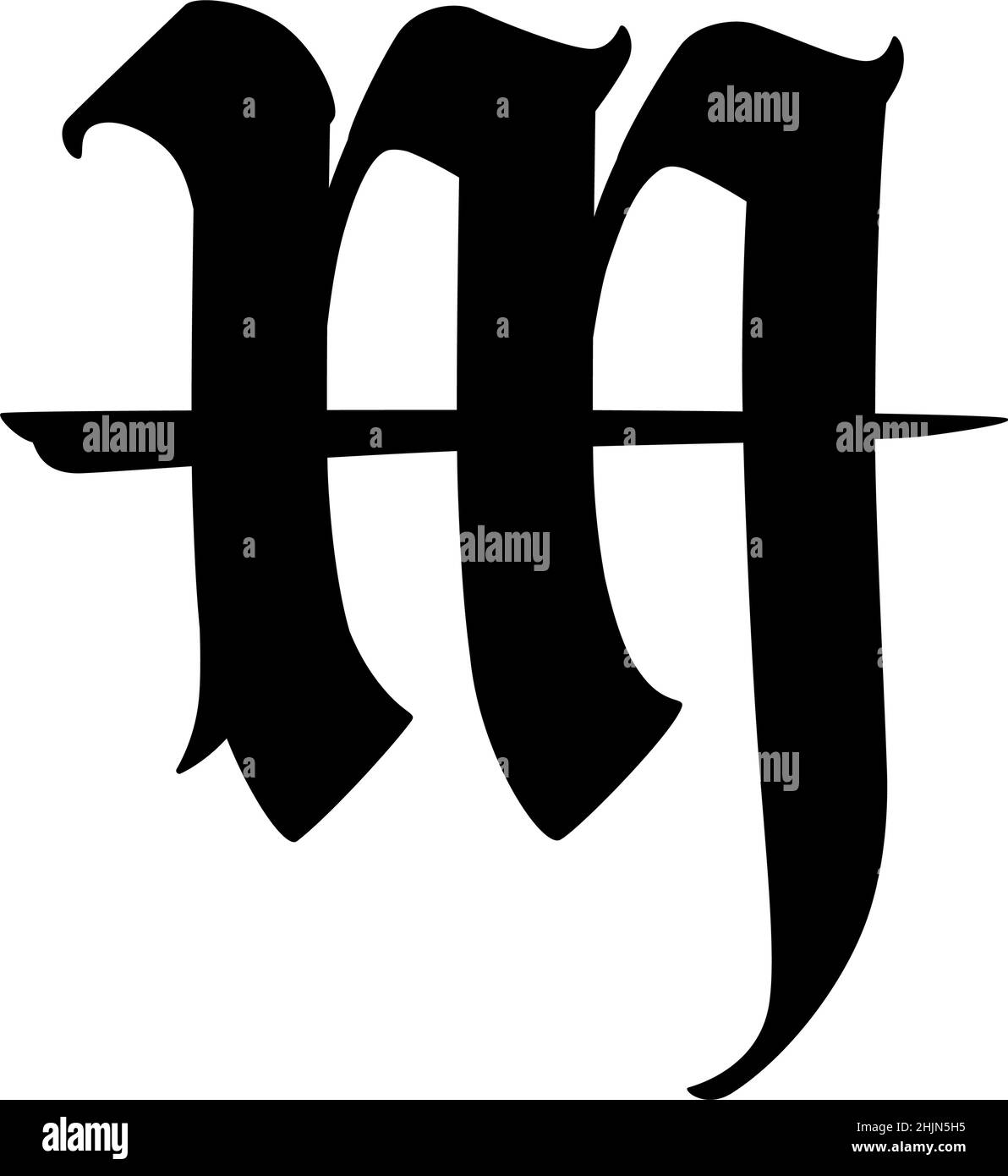 La lettre m dans le style gothique.Vecteur.Ancien alphabet.Le symbole est isolé sur un fond blanc.Calligraphique, lettre latine médiévale.Logo pour TH Illustration de Vecteur