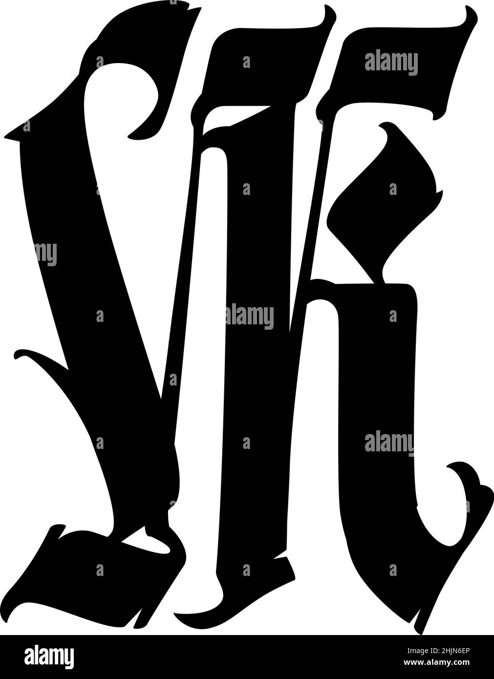 La lettre M dans le style gothique.Vecteur.Ancien alphabet.Le symbole est isolé sur un fond blanc.Calligraphique, lettre latine médiévale.Logo pour TH Illustration de Vecteur