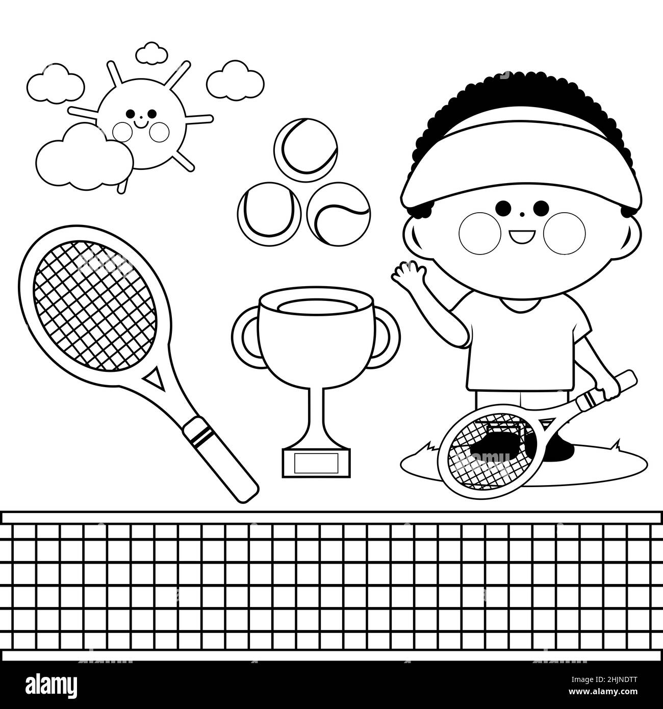 Un joueur de tennis.Page de couleur noir et blanc Banque D'Images