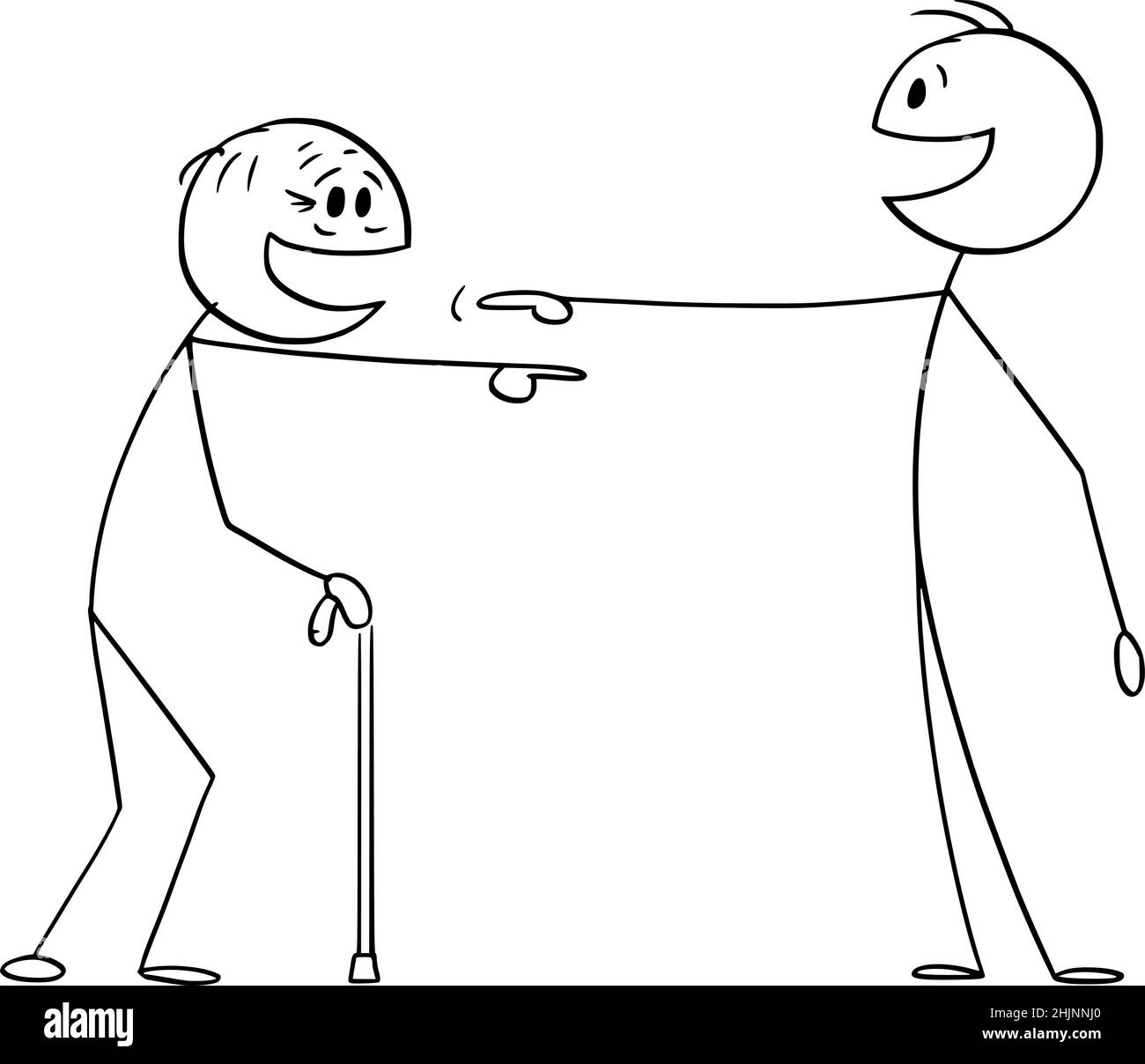 Jeune et vieux rire les uns les autres ou ensemble, Illustration de la figure de bâton de dessin vectoriel Illustration de Vecteur