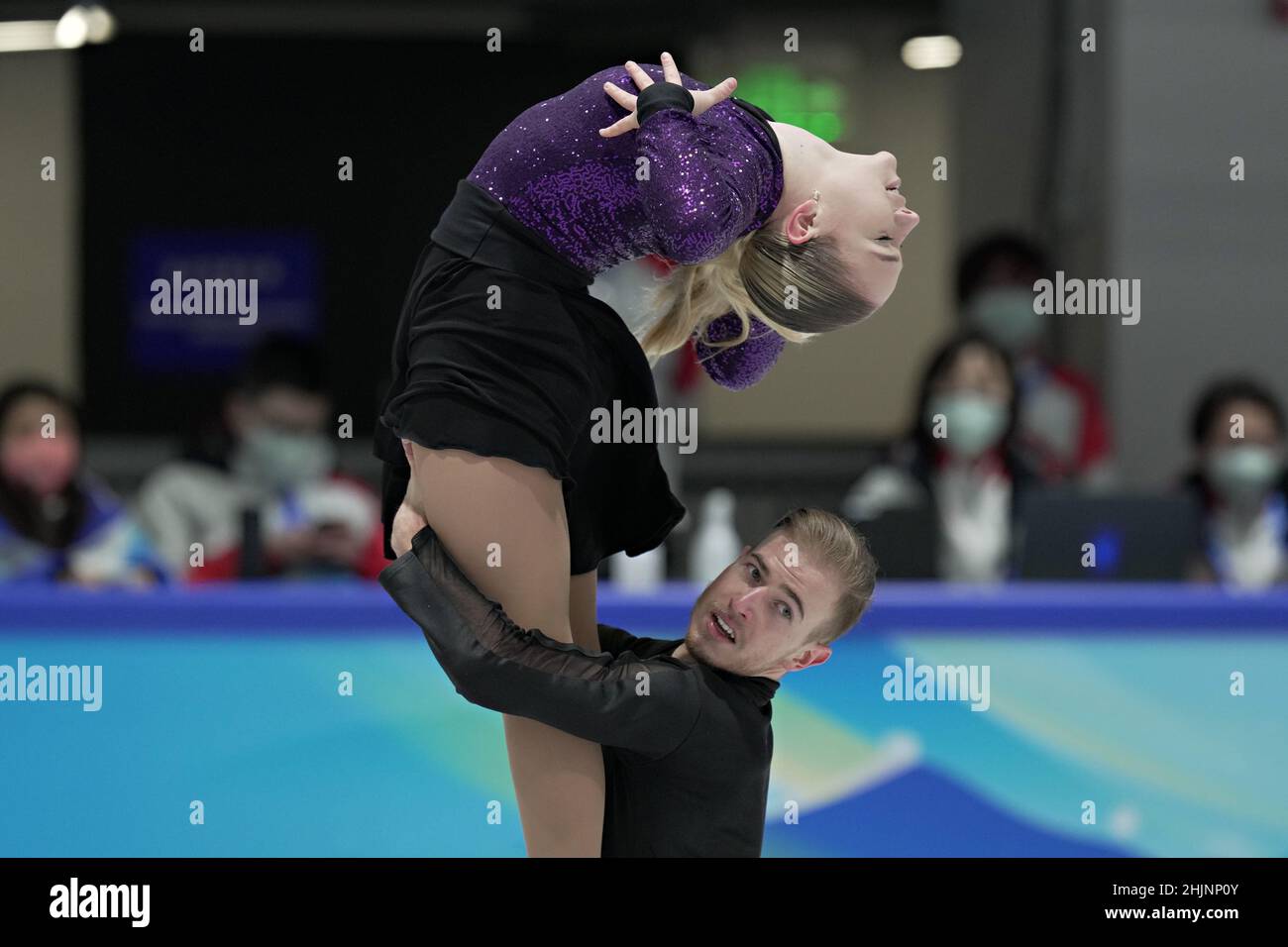 Pékin, Chine.31st janvier 2022.Natalie Taschlerova et Filip Taschler, de la République tchèque, ont répété leur programme de danse sur glace de patinage artistique aux Jeux Olympiques d'hiver de Beijing, le lundi 31 janvier 2022.Les Jeux Olympiques sont ouverts le 4th février dans le cadre des protocoles Extreme Covid-19.Photo de Richard Ellis/UPI crédit: UPI/Alay Live News Banque D'Images