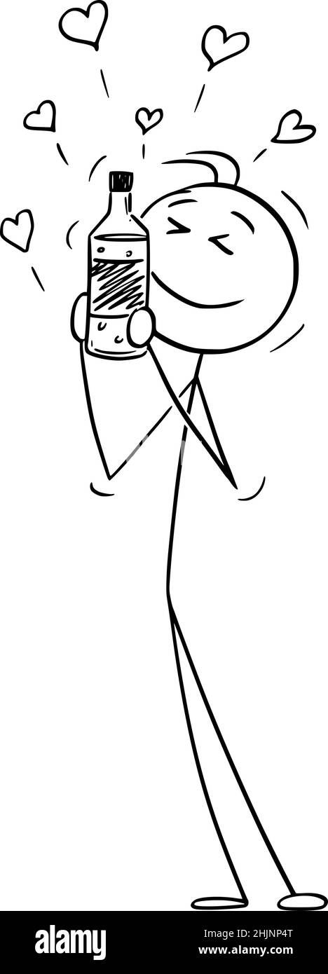 Personne qui aime l'alcool, se flaque avec un flacon, Vector Cartoon Stick Figure Illustration Illustration de Vecteur