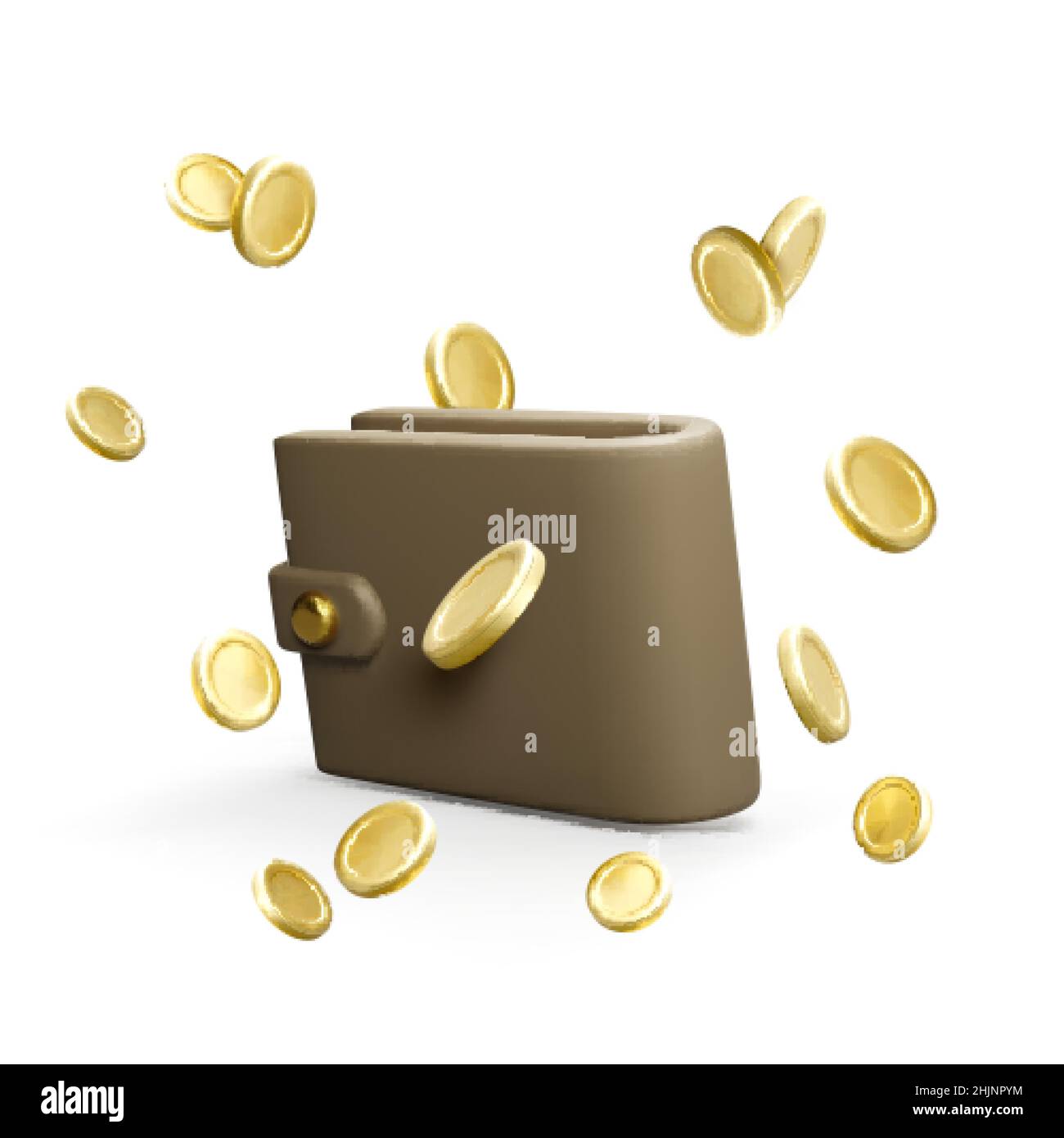 Portefeuille avec pièces de monnaie dorées volantes dans un style de dessin animé réaliste.3D éléments de poche pour le concept de remboursement.Illustration vectorielle Illustration de Vecteur