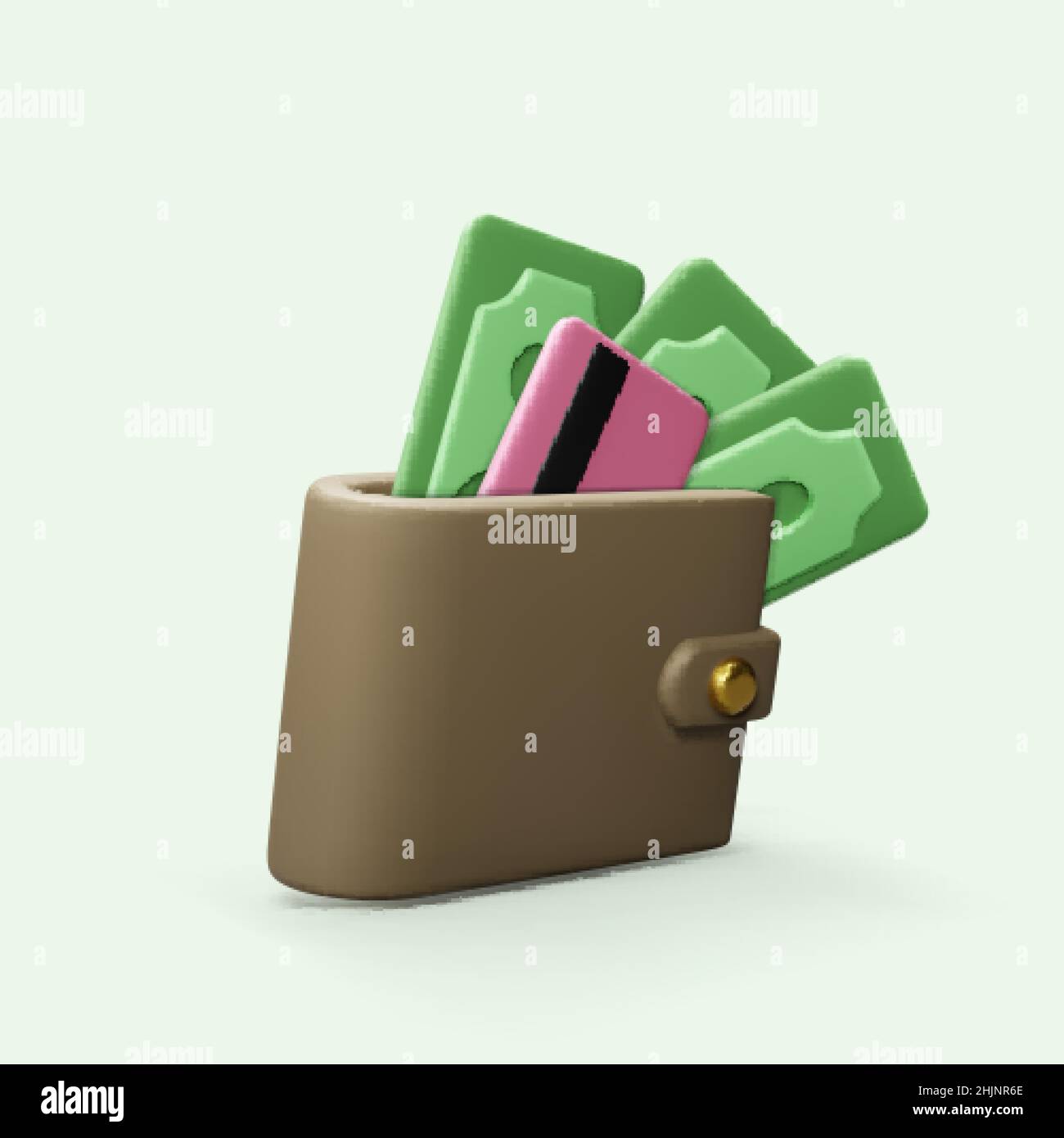 Portefeuille avec monnaie papier et carte de crédit dans un style de dessin animé réaliste.3D porte-monnaie avec des dollars verts pour la bannière ou l'affiche.Illustration vectorielle Illustration de Vecteur