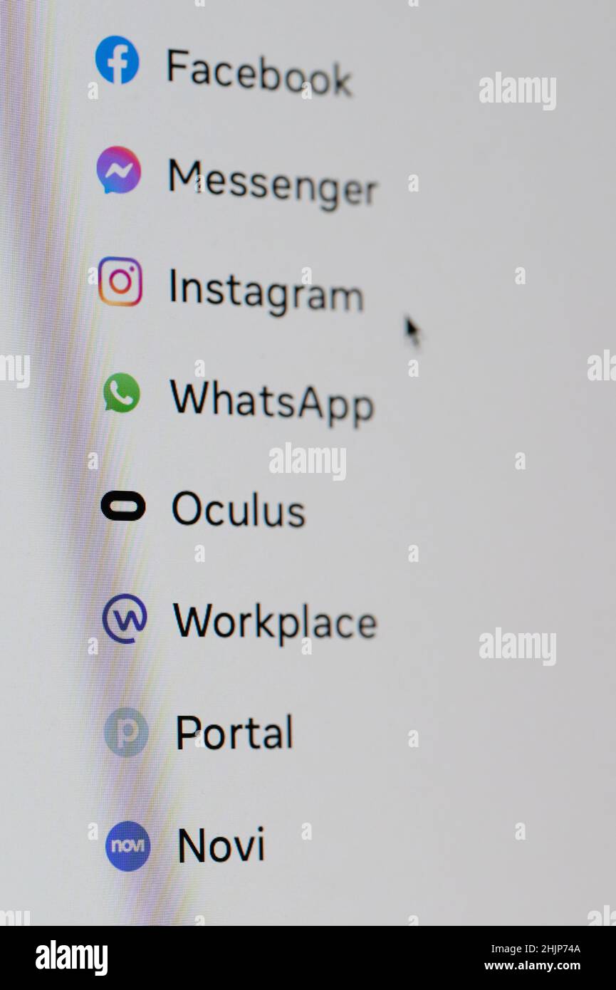 New york, États-Unis - janvier 31 2022 : définissez les applications du groupe META sur l'écran du smartphone en gros plan Banque D'Images