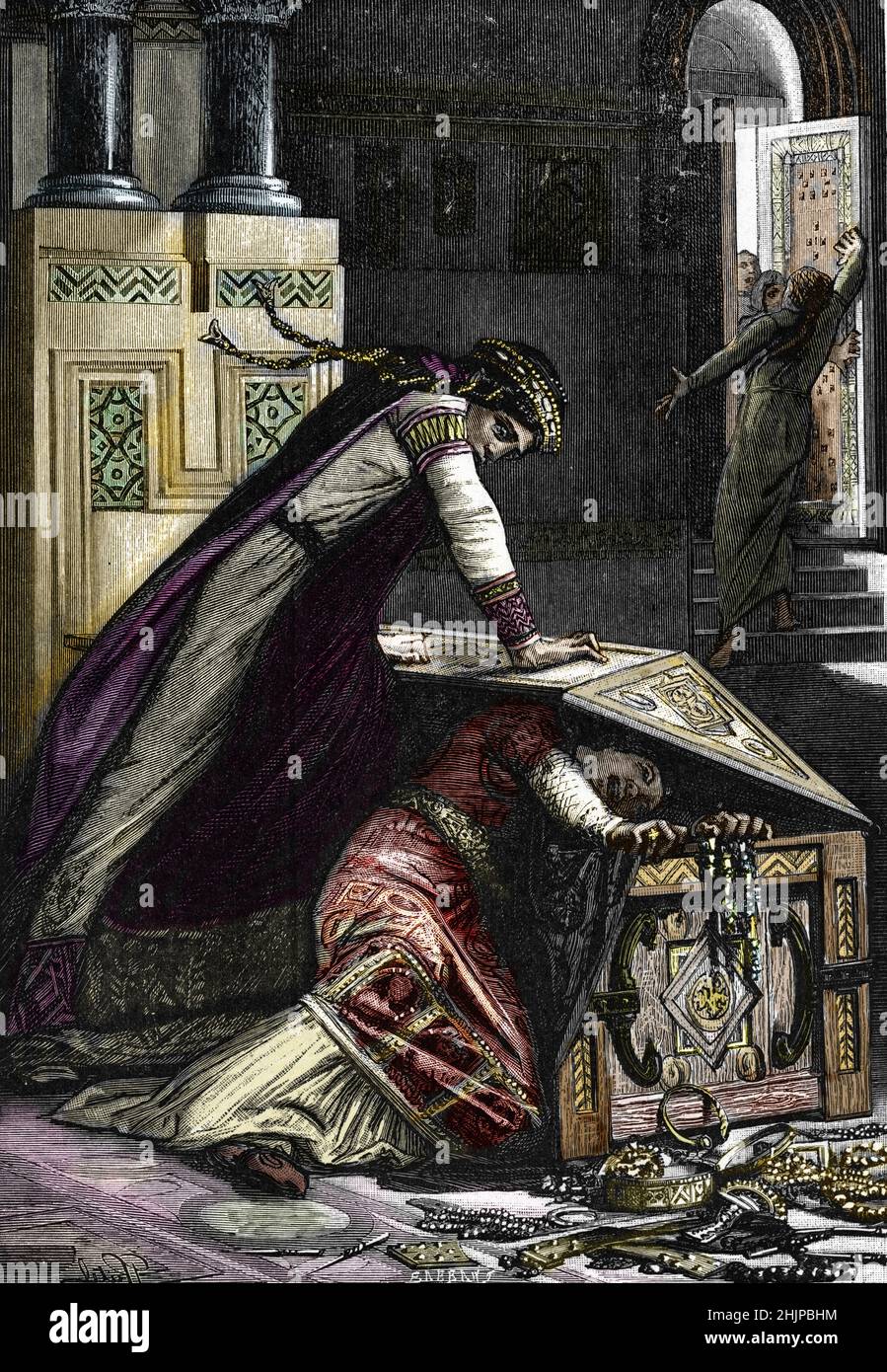 Fredegonde Reine de Neustrie (545597) tentant d'Etrangler sa fille